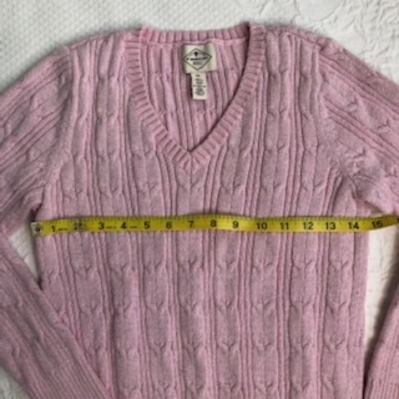 St. John's Bay, Pink/Silver Threads, V-Neck, Cable Knit, Long Sleeved Sweater - Picture 3 of 5